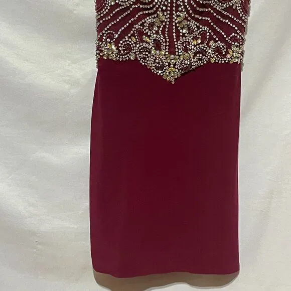 Burgundy Beaded Sequin Prom Dress - Picture 9 of 16